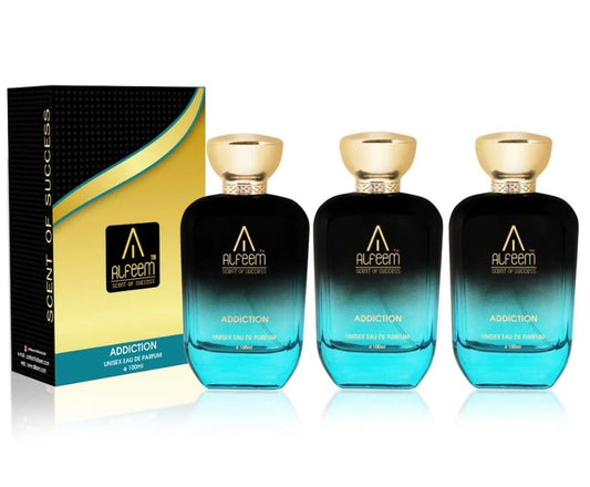 Body Spray Alfeem Eau De Parfum ADDICTION Unisex Perfume For Men And Women, Pack of 3, 100ml x 3, Refreshing Fragrance scent | Use Everyday | Casual | Office | Gift Set | 300 ml